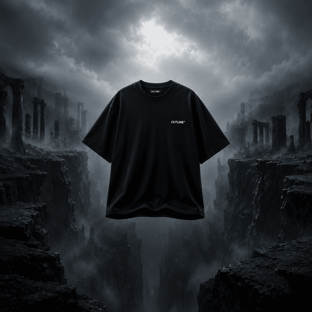OUTLINE black tee, construction and fabric detail